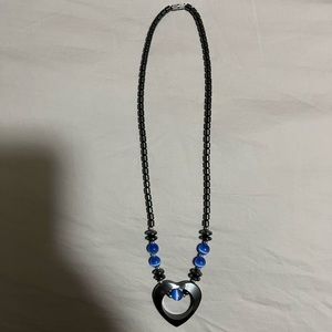 Unique Metallic and Blue Heart Necklace